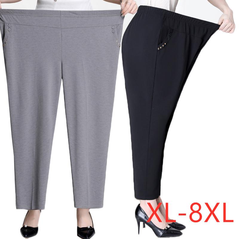 Women Summer Pants Solid Elastic High Waist Casual Pants Middle-aged Mother Pants Loose Straight Pants