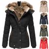 Women Fashion Long Sleeve Fur Collar Thick Warm Hooded Coat Cardigan Plus Size Ladies Streetwear Zipper Padded Jacket Outdoor Winter Coat Outwear