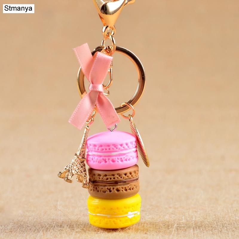 New Cake Key chain fashion car Key Ring Women bag charm accessories France Cake Macarons with Eiffel Tower Keychain gift Jewelry