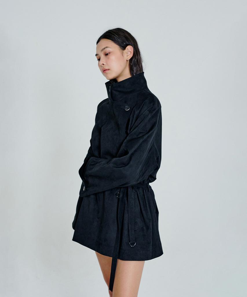 The Aétut Suede Belted Trench Jacket_Black