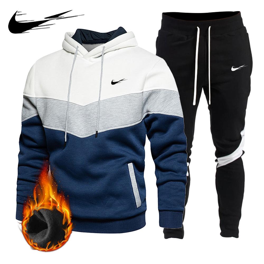 White 2025 Autumn Winter Hooded Pullover Sweatshirt Pants Set Men's Sportswear Sports 2-piece Set Men's Jogging Sweatshirt Set