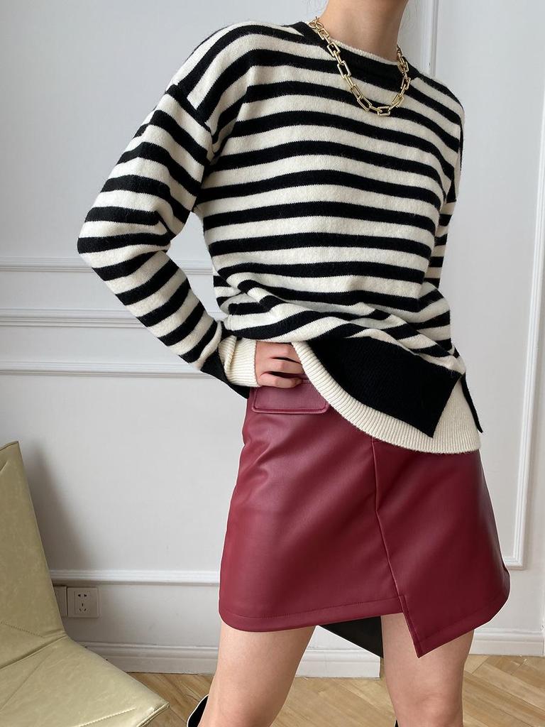 Синан французский стиль Ленивый вязаный свитер SN2166 - Двухкомпонентная вязка, коллекция Осень/Зима