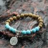 8mm Handmade Natural Stone and Wood Bracelet Lava Stone Men Brazelet Ethnic Style Tree of Life Turquoise Braslet Yoga Jewelry