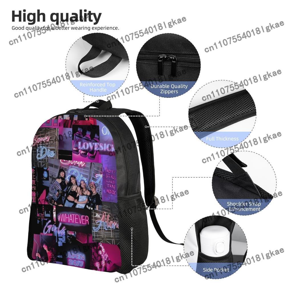 A Straightforward Single-Layer Backpack from Kpop Black & Pink, Perfect for Coffee Outings, Classes, Or Exploring The City.