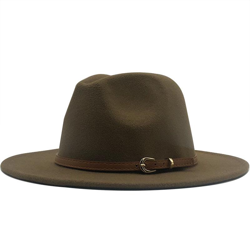 Новая женская и мужская шерстяная шляпа-федора с кожаной лентой, джентльменская элегантная женская кепка зима-осень с широкими полями, джазовая церковная панама-сомбреро