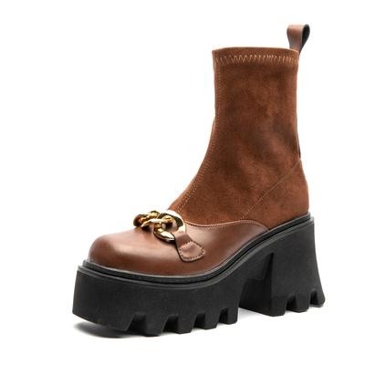 Модные женские ботильоны на высоком каблуке большого размера, модные эластичные ботильоны на платформе, женские короткие ботинки из замшевой кожи с цепочкой