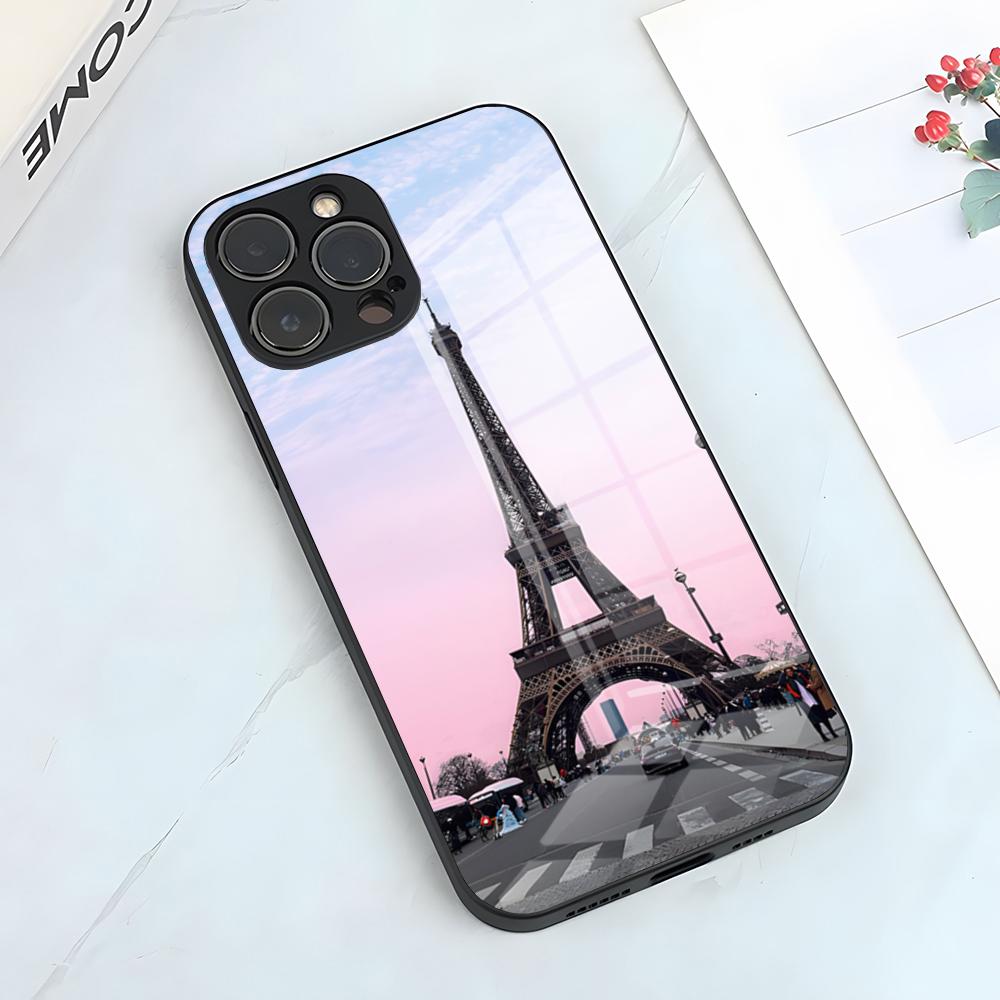 Чехол для телефона Эйфелева башня Париж Для IPhone 17 Pro Max 15 Pro 16 14 Plus 12 13 Mini 11 Pro Ударопрочный Стеклянный Чехол