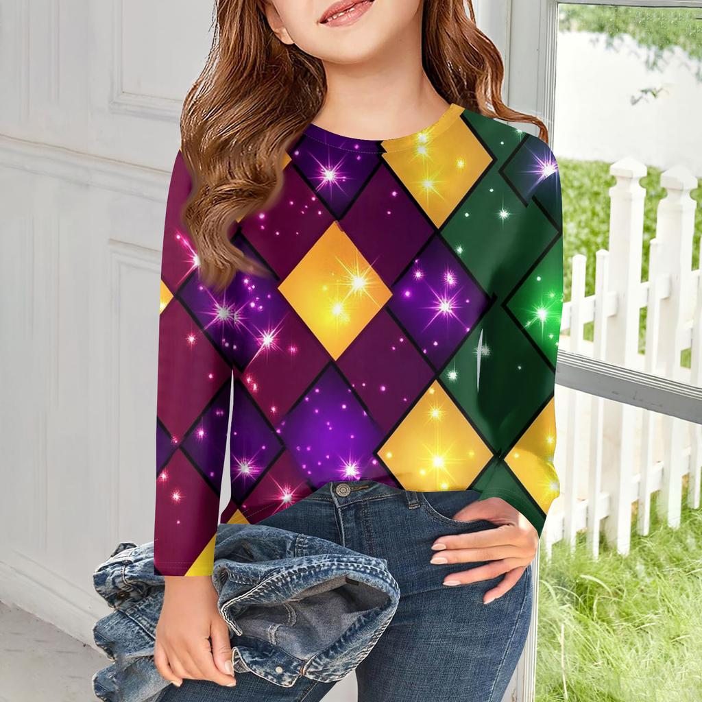 Футболки с длинным рукавом для девочек, детские осенние топы, с круглым вырезом, с принтом, базовые футболки