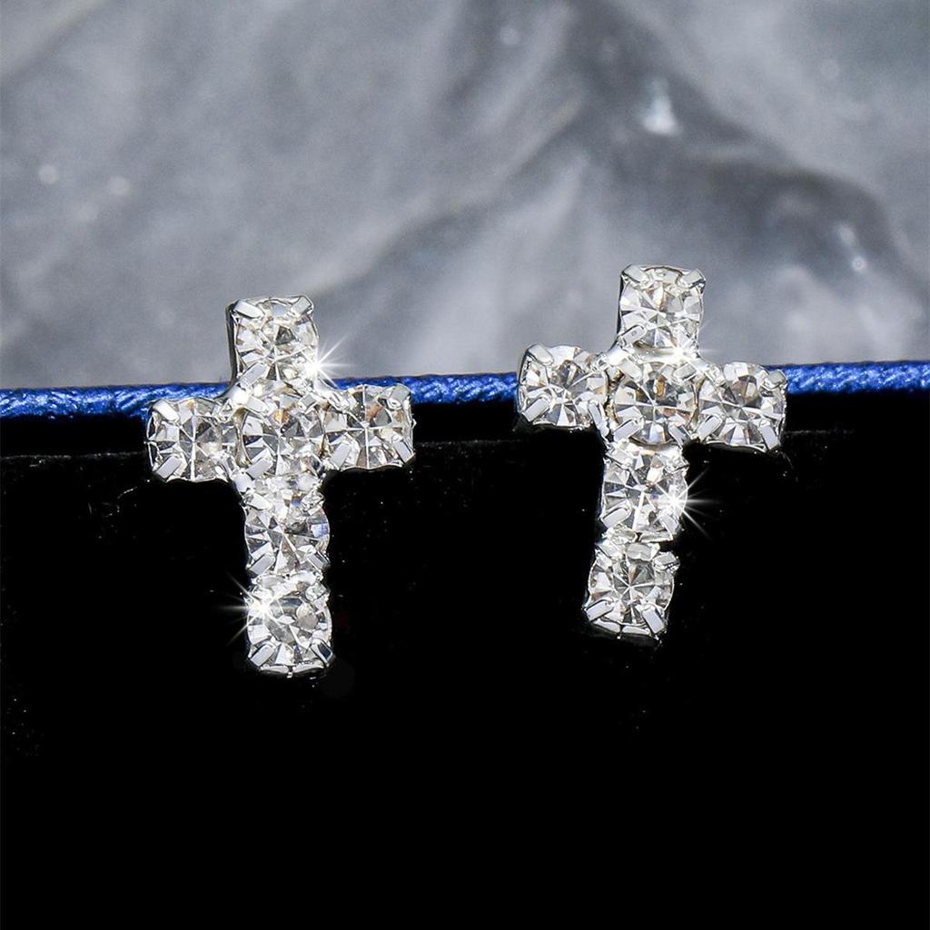 Fashion High-level Sense of Shiny Rhinestone Earrings Female Cross Small Earrings Simple Versatile Rhinestone Earrings Earrings Jewelry