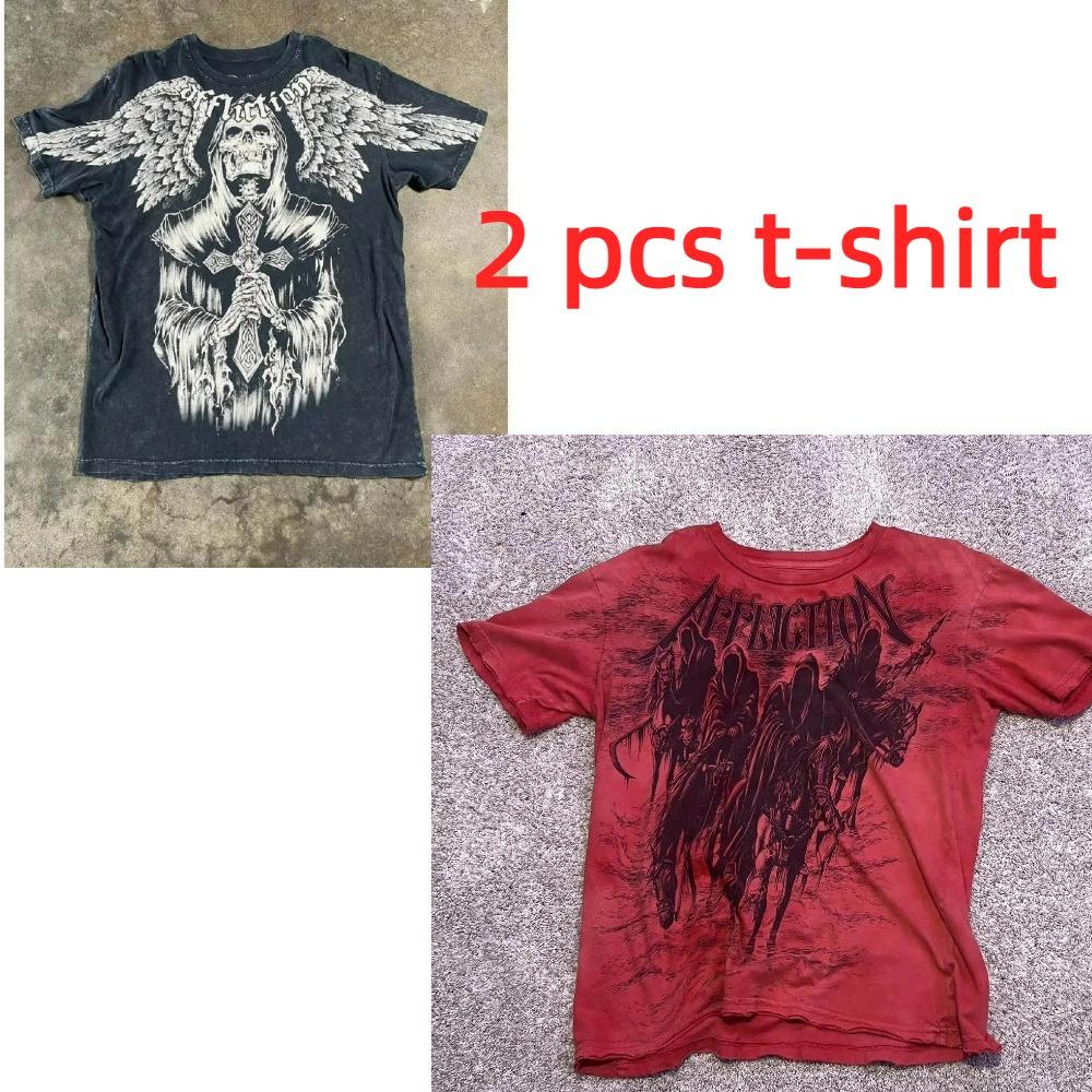 summer Affliction Vintage Tee Oversized Y2K Gothic Streetwear Men's and Women's Retro Rock Men's T-shirt Top