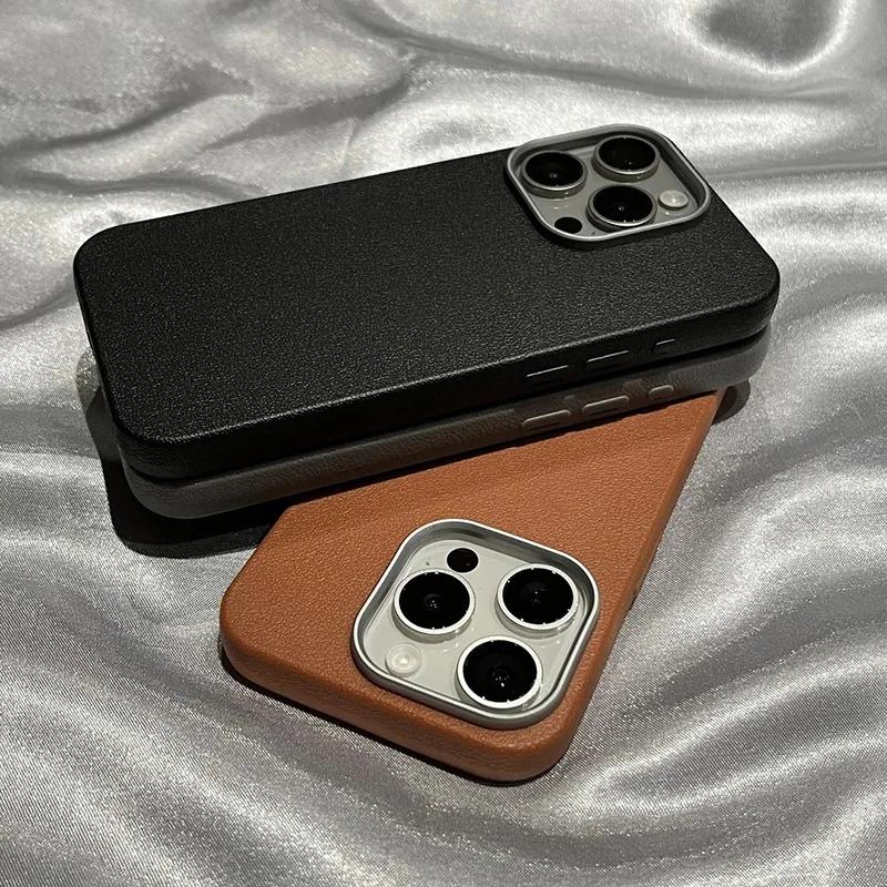 Матовый кожаный чехол для телефона для iPhone 16 Pro Max 15 14 Plus 13 12 11 XS Max XR XS X 7 8 SE 16 Ударопрочный бампер