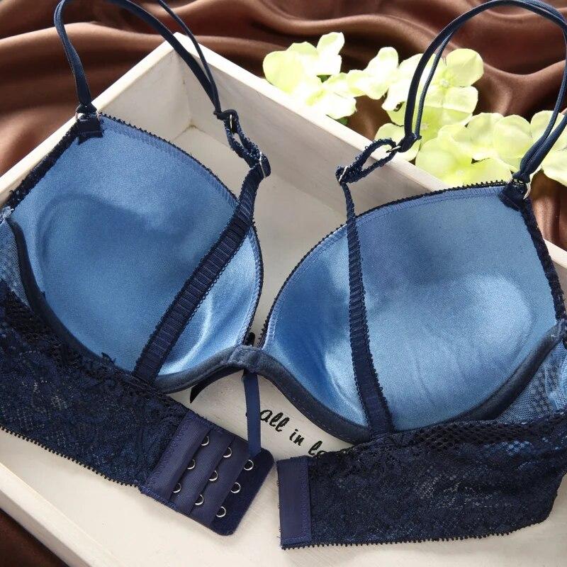 2 PCS Women Lace Bra Set Cotton Embroidery Underwear Push Up Bra and Briefs