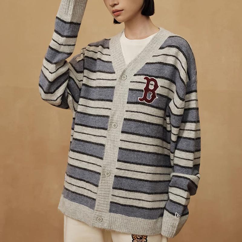 New Era Серия Панк-Рок Бостон Ред Сокс FW23 Полосатый Color Block Вязаный Свитер Унисекс свитер синий 13789274