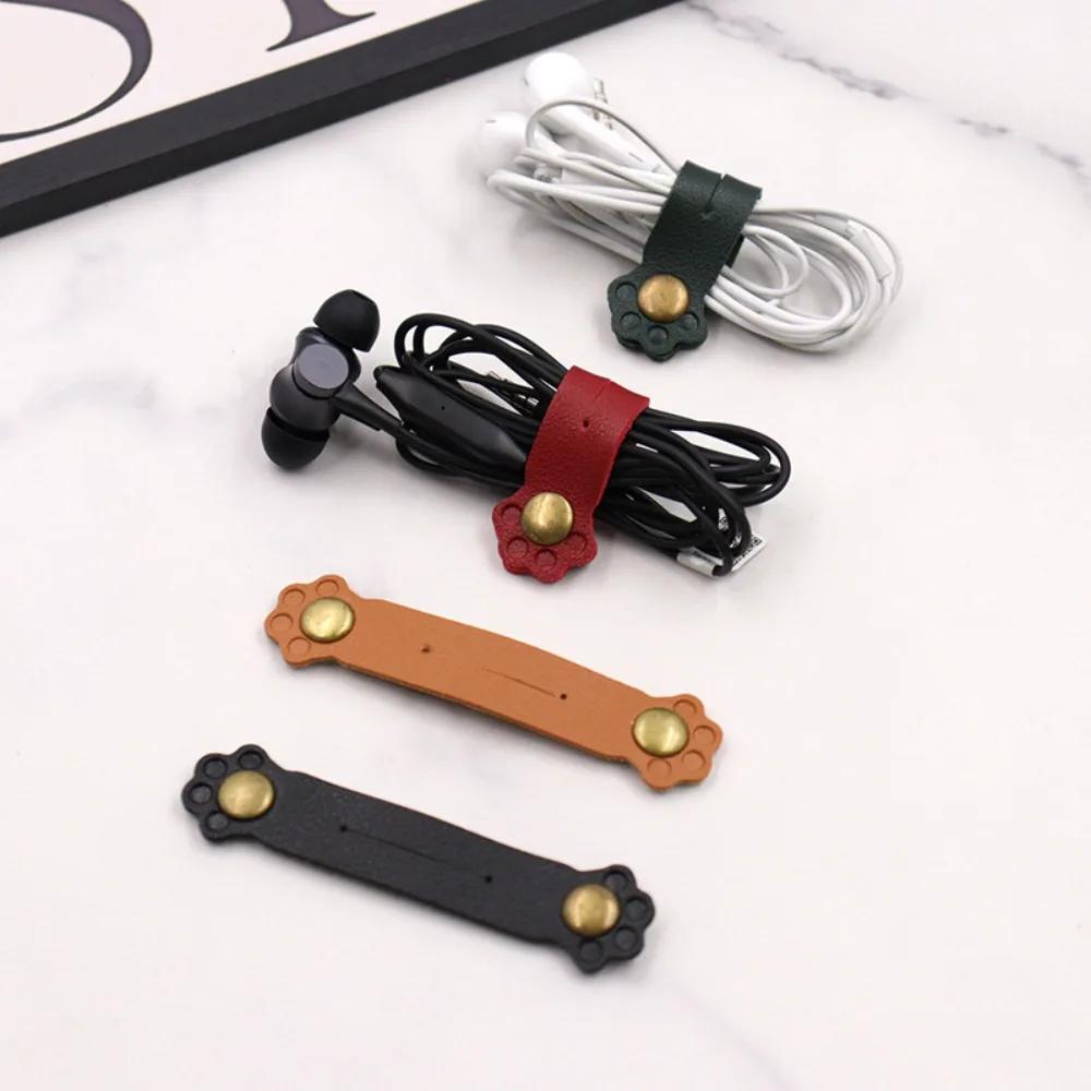 Earphone Cord Organizer Cute Animal Leather Cable Winder Cable Protector Clip Anti Loss Wire Ties Cat Claw Shape