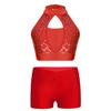 Детский укороченный топ без рукавов с пайетками для девочек и шорты для соревнований по танцевальной гимнастике