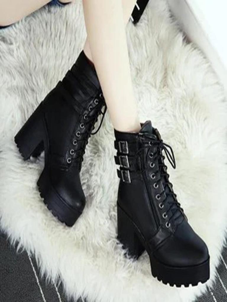 Shoetopia Женские короткие ботильоны на массивном каблуке с нескользящей подошвой, удобные модные ботильоны на щиколотку | Мягкая амортизирующая подошва | Для повседневной носки, вечеринок и зимы