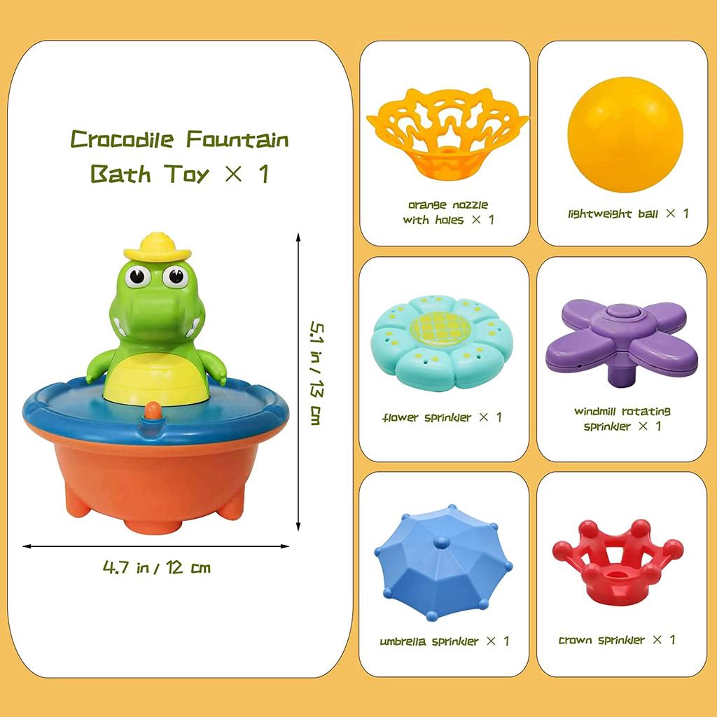 Фонтан-крокодил, игрушки для ванны, 5 режимов, распылитель для водяной ванны, разбрызгиватель для ванны, подсветка игрушки для ванны, для детей от 1 до 8 лет для ванной, бассейна, в помещении, на открытом воздухе
