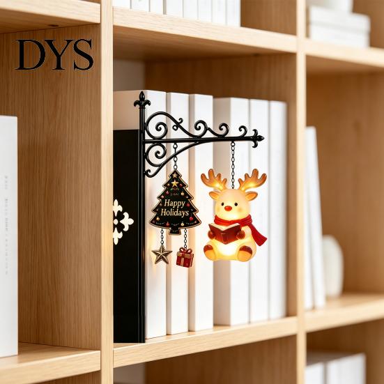 Свет для книжной полки, Рождественский свет для книжной полки, Железная подставка для книг, Ночник с Сантой, Металлическая подставка, Декор Олень Снеговик, Теплое свечение, Настольный для кабинета
