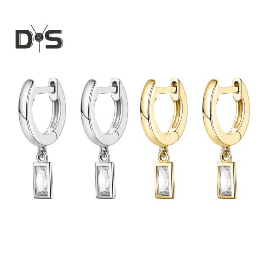1 Pair Drop Earrings Geometric Cubic Zirconia Polished Metal Lightweight Huggie Earrings Smooth Surface Earrings for Daily Wear Party Dating