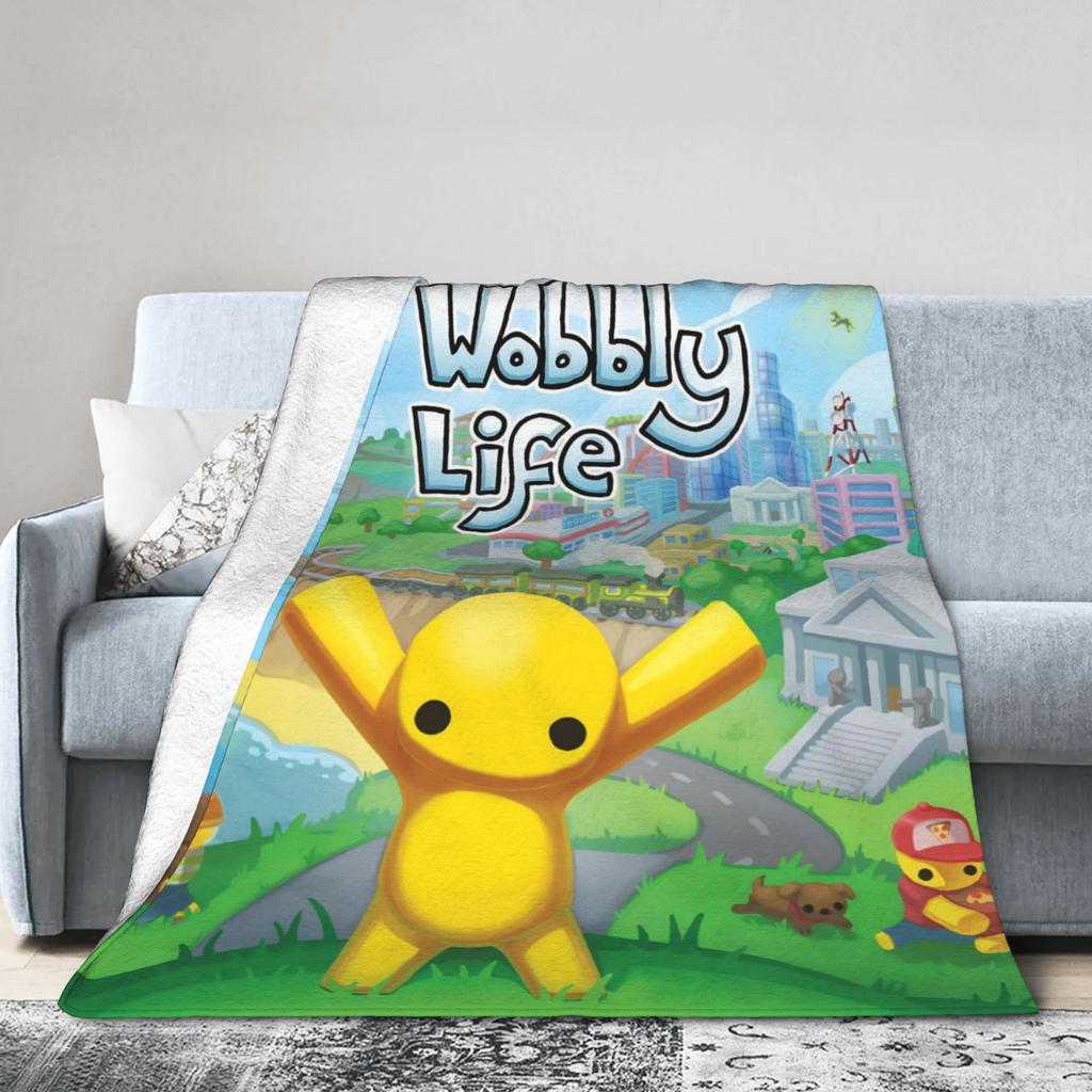 Wobbly Life Sandbox Game Coral Fleece Plush Throw Fashion Blanket Cartoon Funny for Bedspreads Knitted Fashion Blanket Office Warm Breathabl