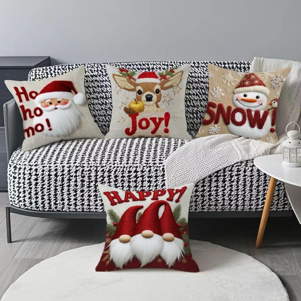Soft Throw Cushion Case 2D Printed Xmas Pillowslip Cartoon Cute Snowman Pillow Cover Sofa