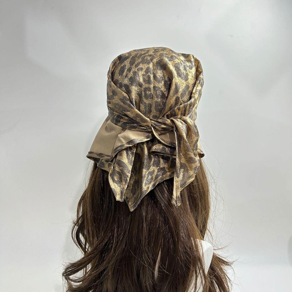Жидкий Серебряный Леопардовый Принт Бандана - Y2K Ретро Шелковый Головной Платок