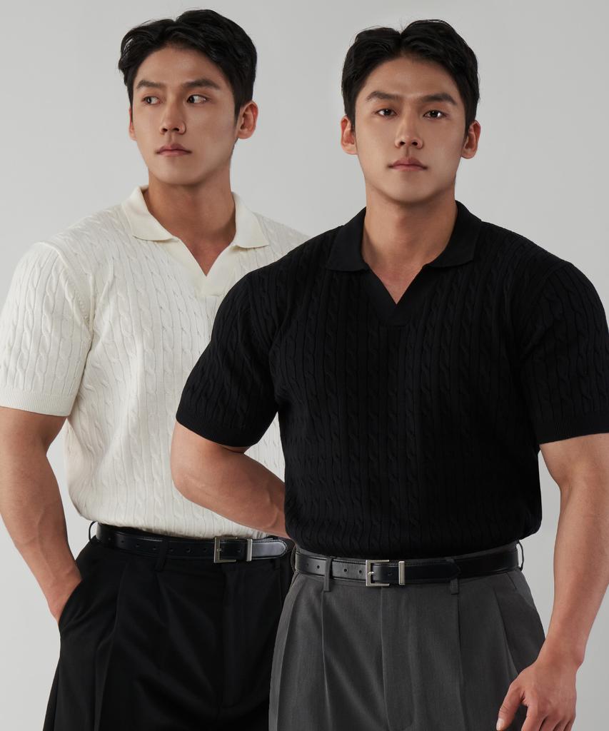 UNTAPPED STUDIO Muscle Fit Washable Cable Open Collar Knit 3 Colors