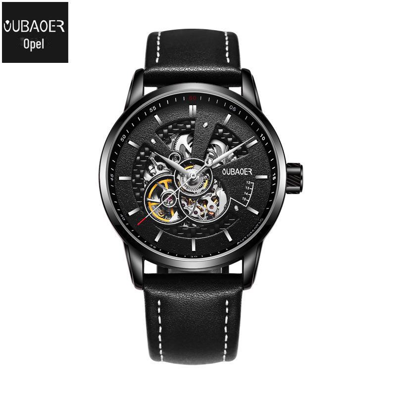 Мужские автоматические часы-скелетоны Oubaoer — модные повседневные механические часы