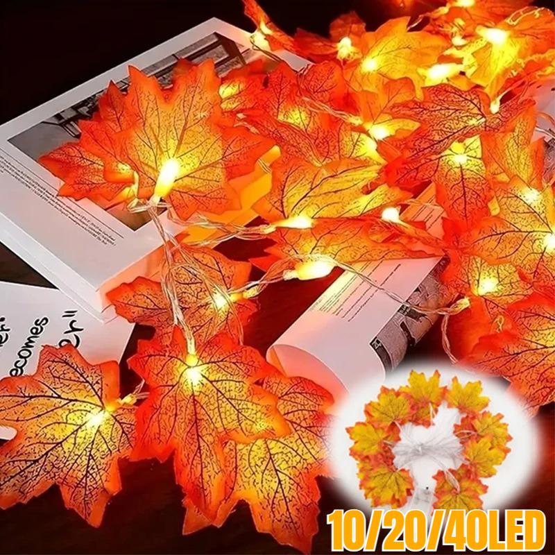 LED Maple Leaf Light String Artificial Maple Leaf Vines Hanging Rattan Fall Garland for Thanksgiving Home Party DIY
