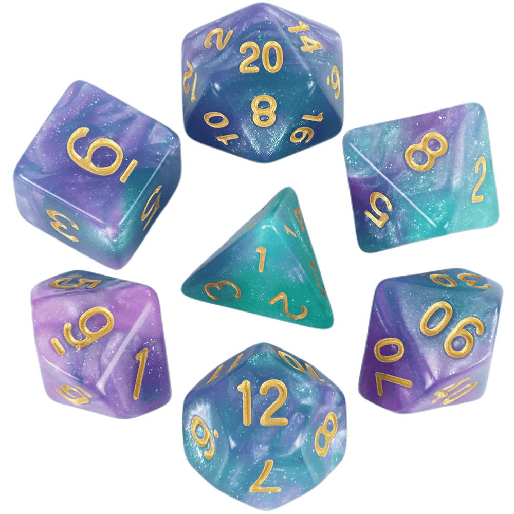 Набор из 7 игральных костей DND Polyhedral Dice, разноцветные с блестками, D4 D6 D8 D10 D% D12 D20 для настольных игр DND TRPG, развлекательных игр для вечеринок
