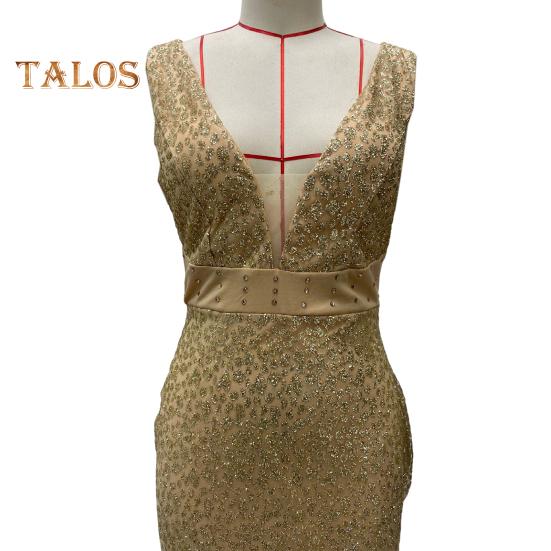 Женское вечернее платье с V-образным вырезом и сеткой в ​​стиле пэчворк без рукавов с разрезом в форме русалки Slim Fit для выпускного вечера, банкета, невесты, макси-платье