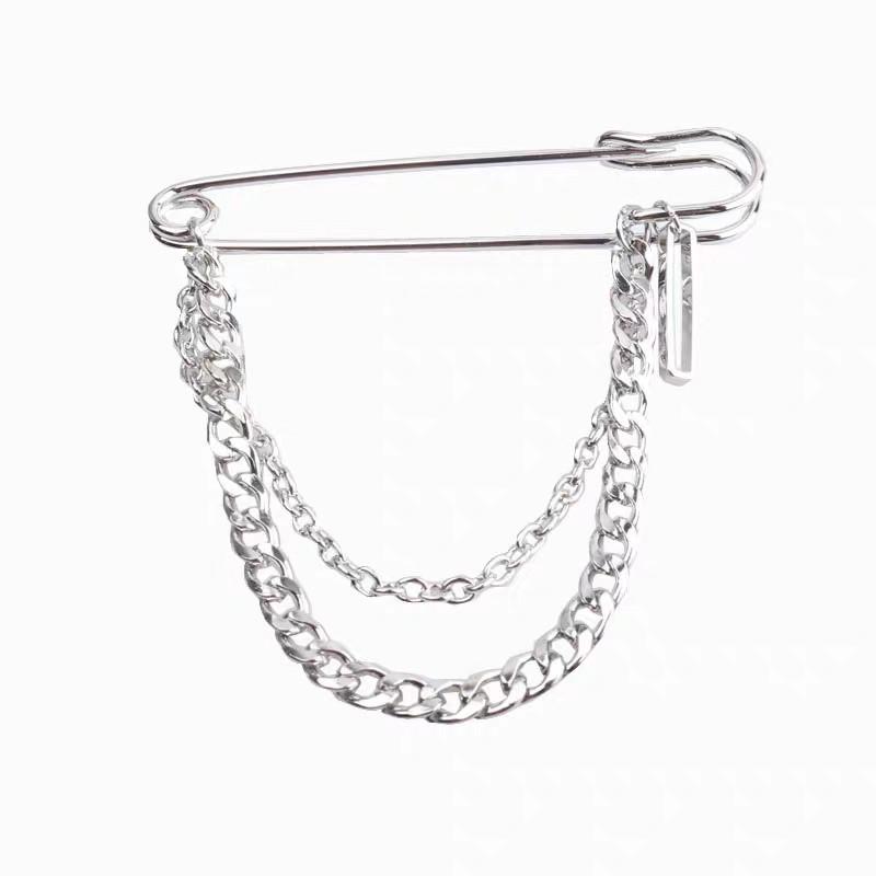 Korean Geometric Chain Pin Brooch - Trendy Unisex Metal Suit Accessory