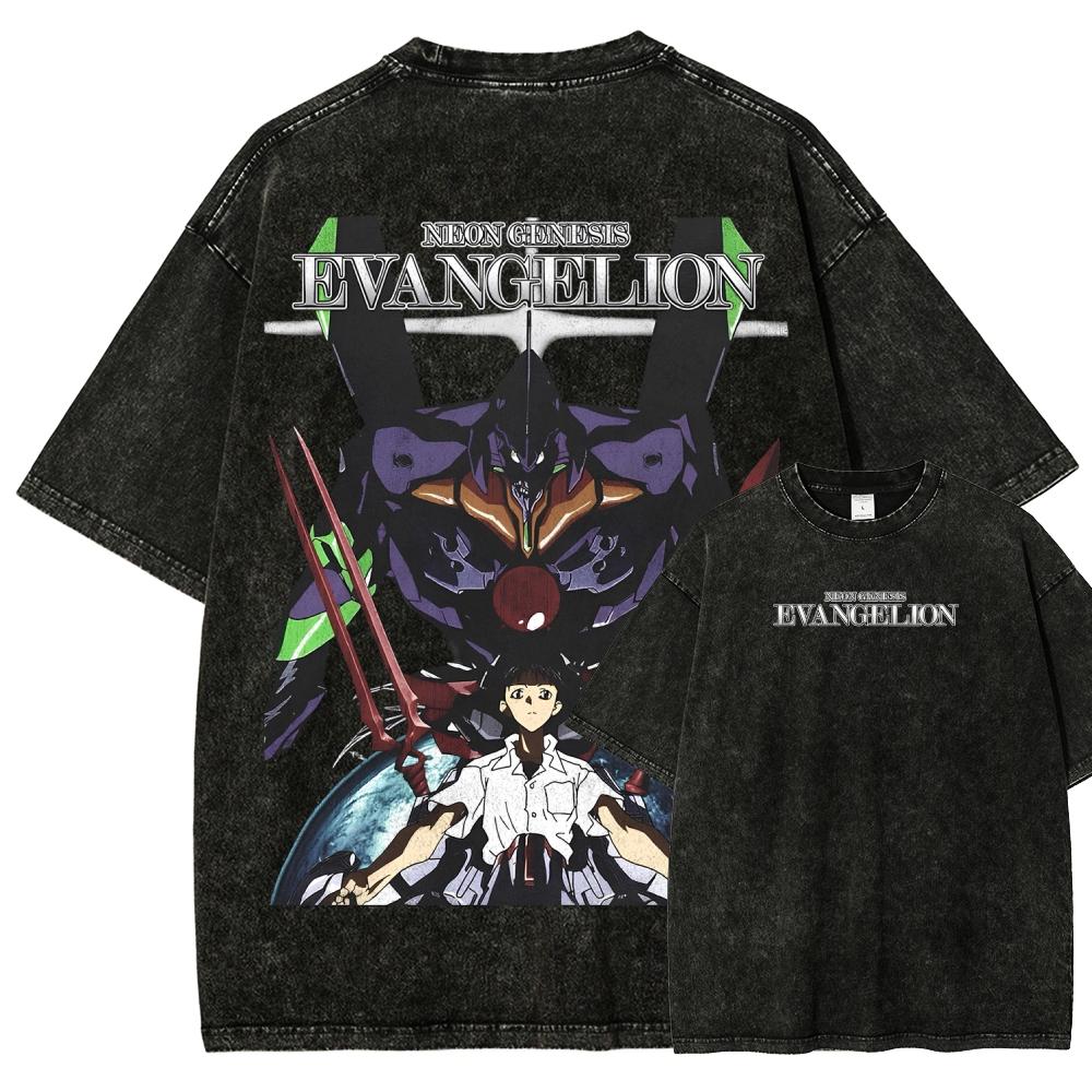 Аниме-любитель Neon Genesis Evangelion Стиранная футболка Одежда на весь год Высокое качество Личность Одежда Большой размер Унисекс Новая модель Футболка для пары
