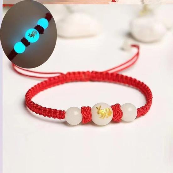 Браслет на удачу в год змеи из красной веревки, плетеная цепочка на руку, светящийся камень, регулируемый, плетеный вручную, браслет на запястье в год змеи, подарочный браслет на новый год