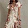 Europe, America, spring and summer new pleated flower dress niche does not collide