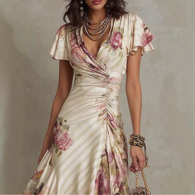 Europe, America, spring and summer new pleated flower dress niche does not collide