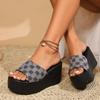 Осень новые большого размера тапочки на танкетке слива деним танкетка сланцы женщины