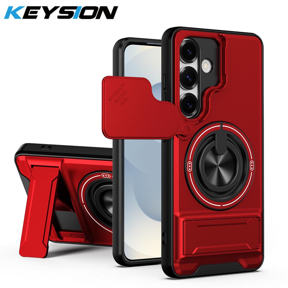 KEYSION Магнитный чехол для телефона для Samsung Galaxy S23 S24 Ultra S24+ S23 FE Защита камеры со сдвижной крышкой Вертикальная подставка Кольцо Ударопрочный чехол