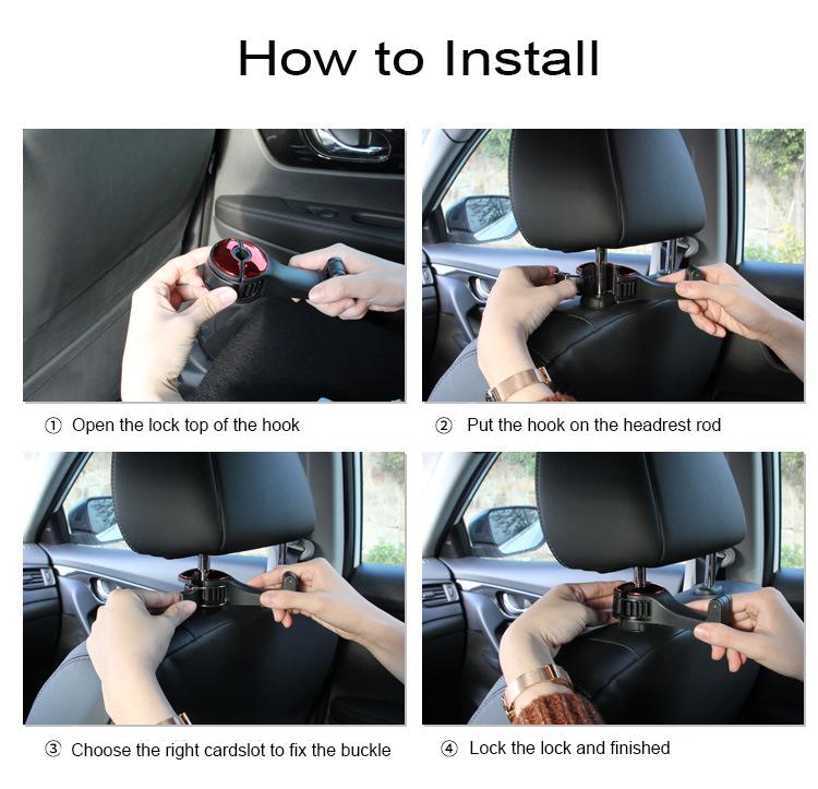2 in 1 Car Headrest Hook with Phone Holder Seat Back Hanger for Cloth Foldble Clip Bag Handbag Purse Grocerys Organizer