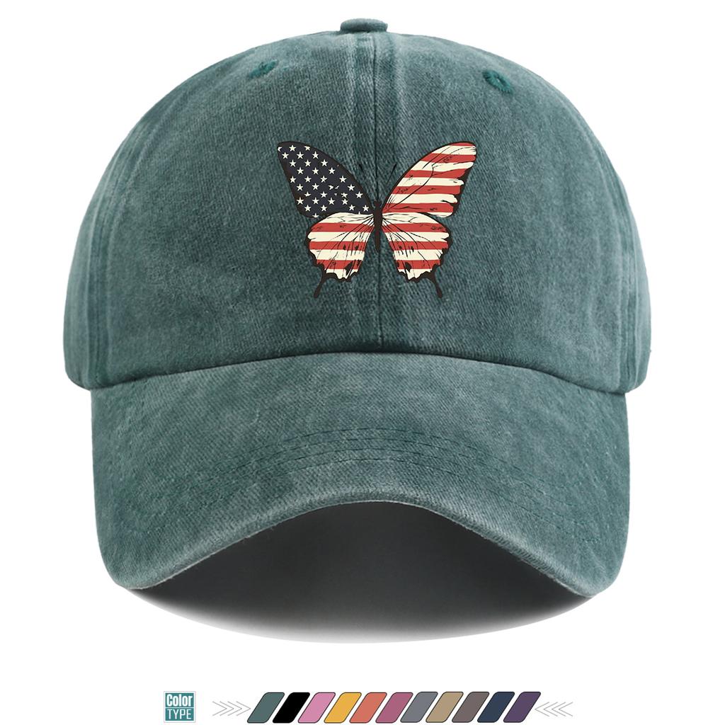 pc American Flag Butterfly Print Baseball Cap Individual Trendy Duckbill Hat Fashion Retro Design Unisex Adjustable Street Hi