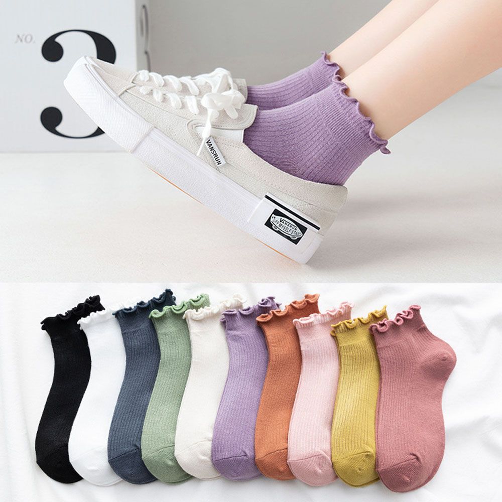 Breathable Cotton Super Thin Spring Summer Frilly Ruffle Socks Ankle Short Women's Socks Boat Socks