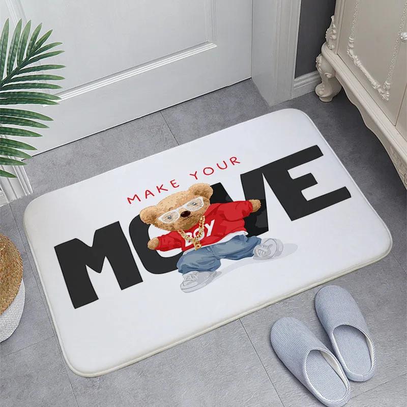 Adorable Cartoon T-Teddy Bear Carpets Welcome Rug Bedroom Leisure Area Carpet Sofa Soft Floor Mat Bedside Non-slip Rugs Doormat