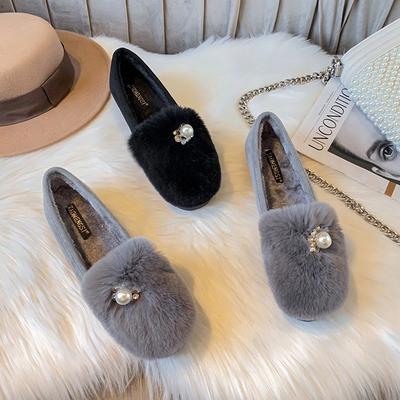 T3 осенне-зимние пушистые туфли для женщин, туфли-бини с круглым носком, теплые бархатные туфли, хлопковые туфли для беременных больших размеров