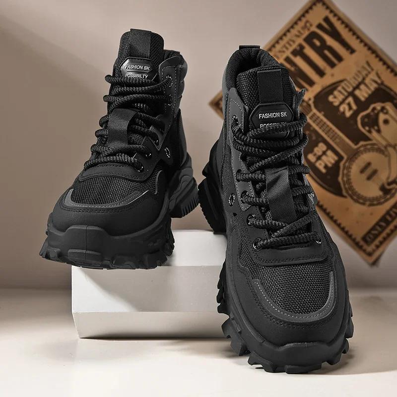 2024 Новые мужские ботинки Высокие мотоциклетные ботинки Модная кожаная обувь Повседневные уличные ботинки Ботильоны Мужские кроссовки Bota Masculina