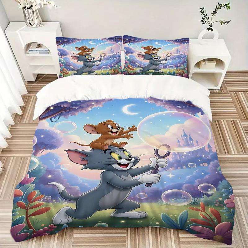 Tom Jerry Adventure Print 3Pcs Bedding Setduvet Cover With 2 Bedropillowcase Home Birthday Gift