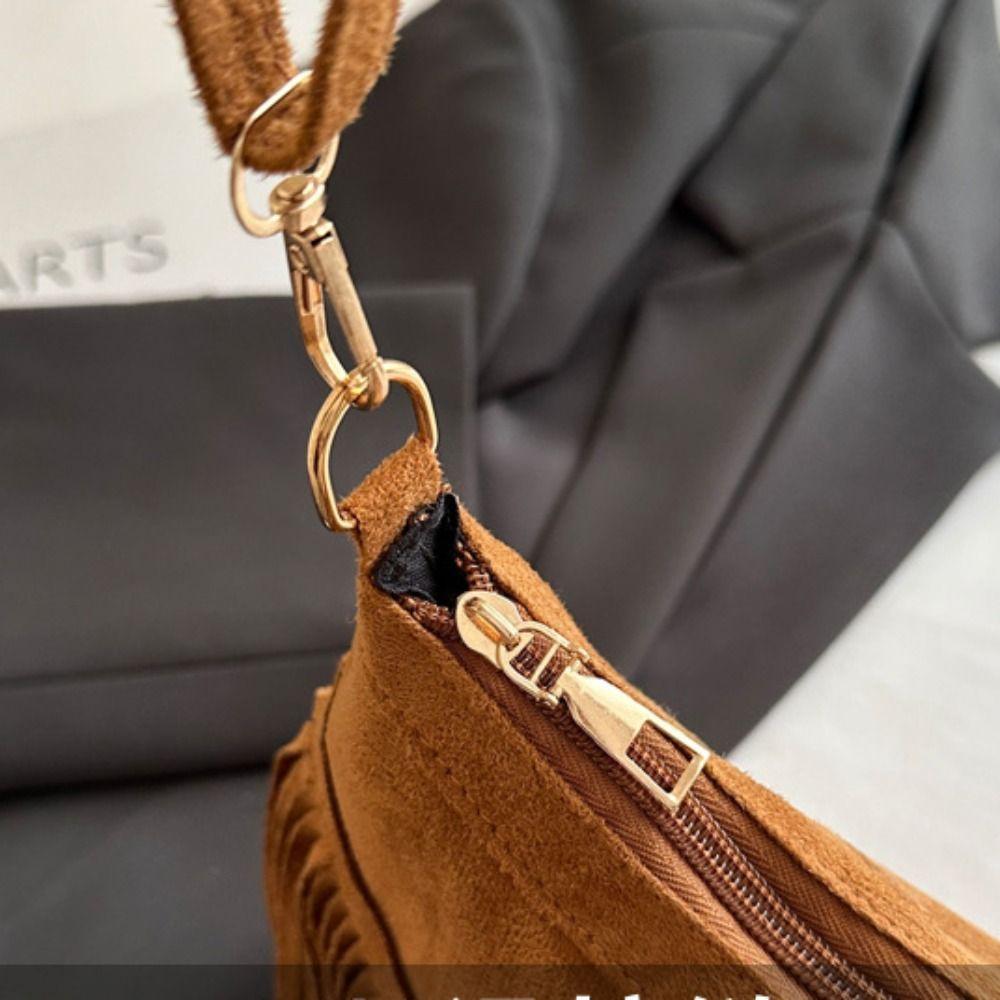 Korean Tassel Crossbody Bag Bohemian Style Ethnic Style Handbag Casual Suede Shoulder Bag  Outdoor