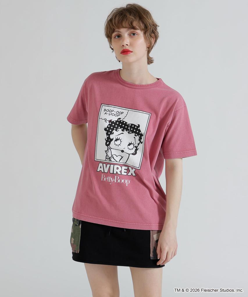 AVIREX Betty Boop FADE WASH S/S T-SHIRT women's size F 094 dark pink 783-6135618