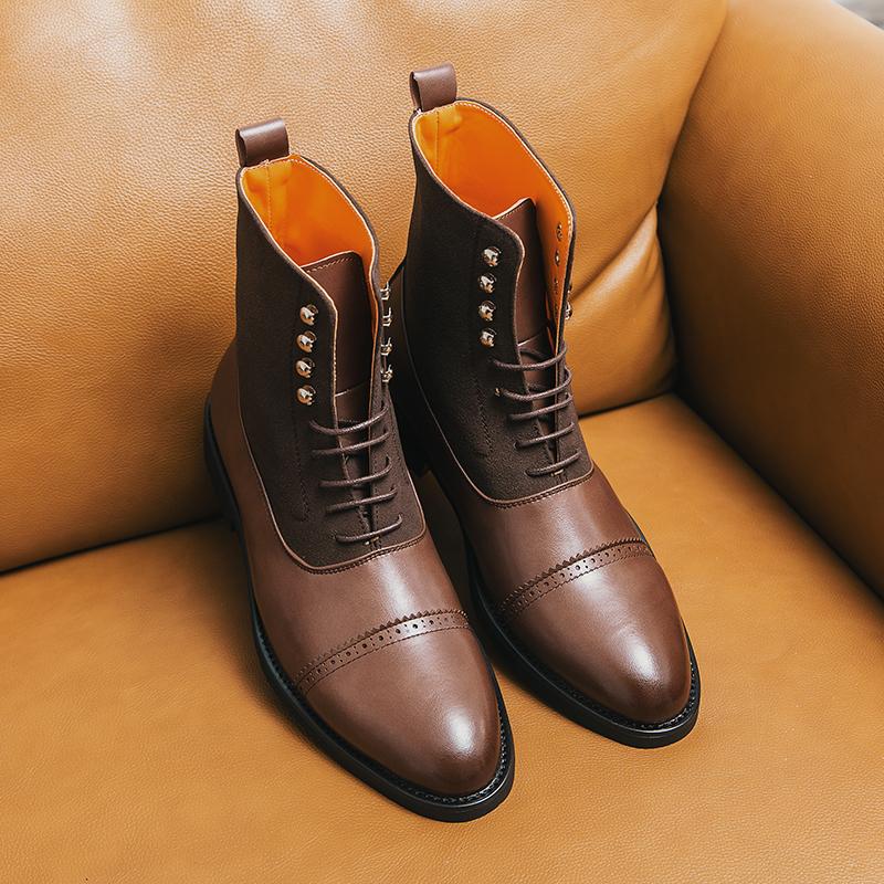 Роскошные дизайнерские замшевые лакированные кожаные ботильоны мужские высокие ботинки на шнуровке для мужчин на плоской подошве мотоциклетная обувь Zapatos Hombre