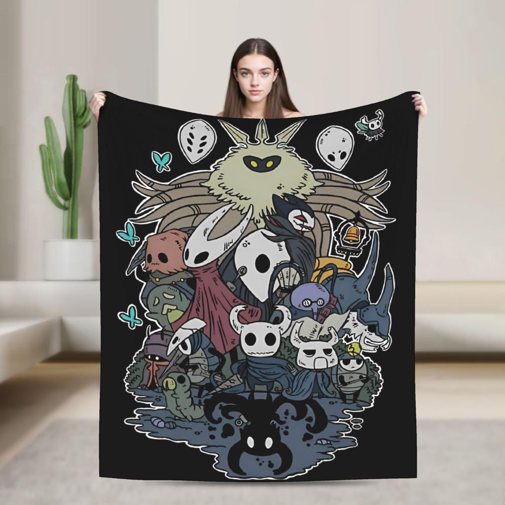 Hollow Knight Silksong Gothic Flannel Throw Fashion Blankets Indie Game for Bedspreads Knitted Fashion Blanket Office Ultra-Soft Multifuncti