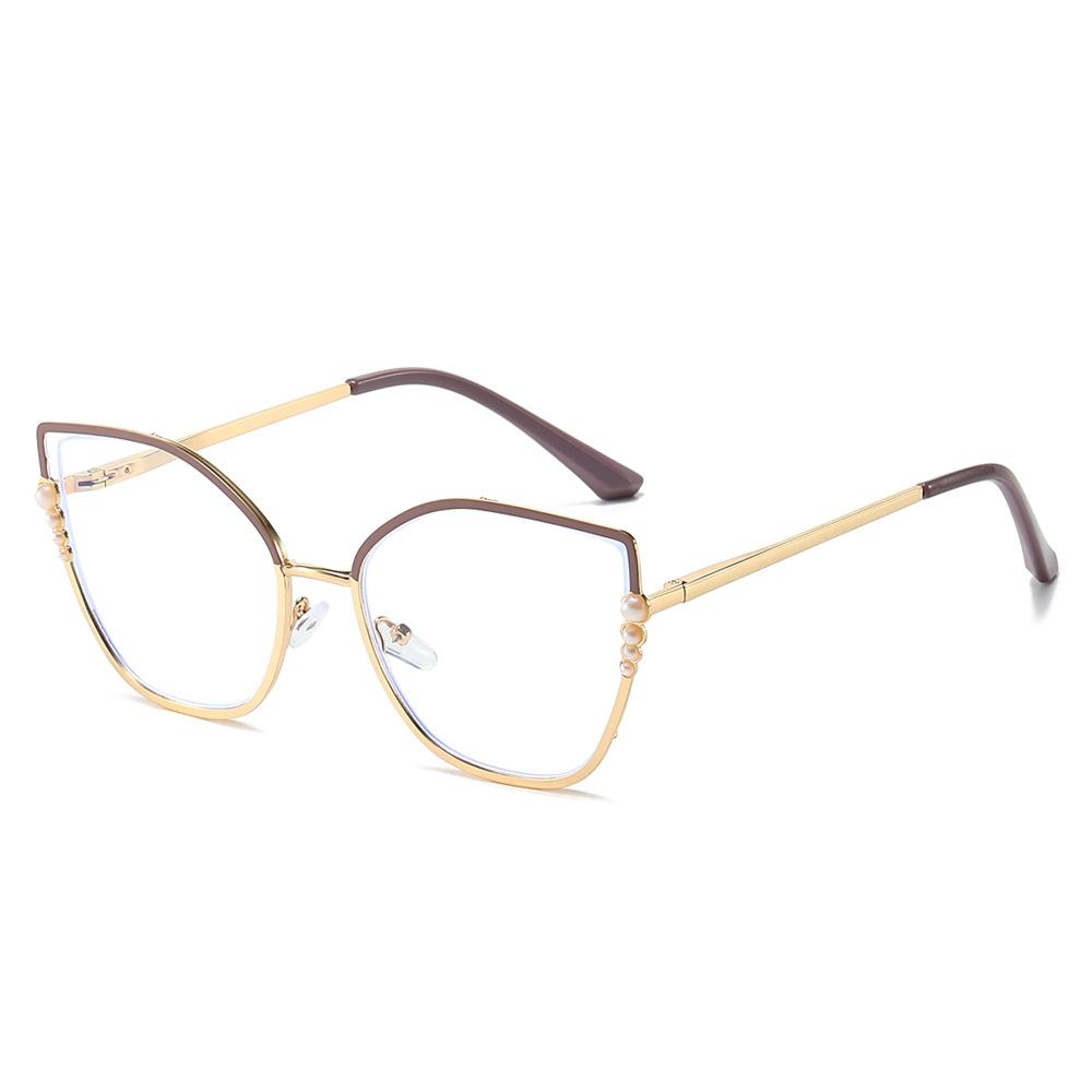 Personalized glasses frame, European and American women's stainless steel glasses frame, myopia anti-blue light flat light cat eye glasses frame